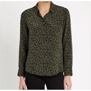 Rails Kate Olive Cheetah Print 100% Silk Button Down‎ Shirt Women's Size Small